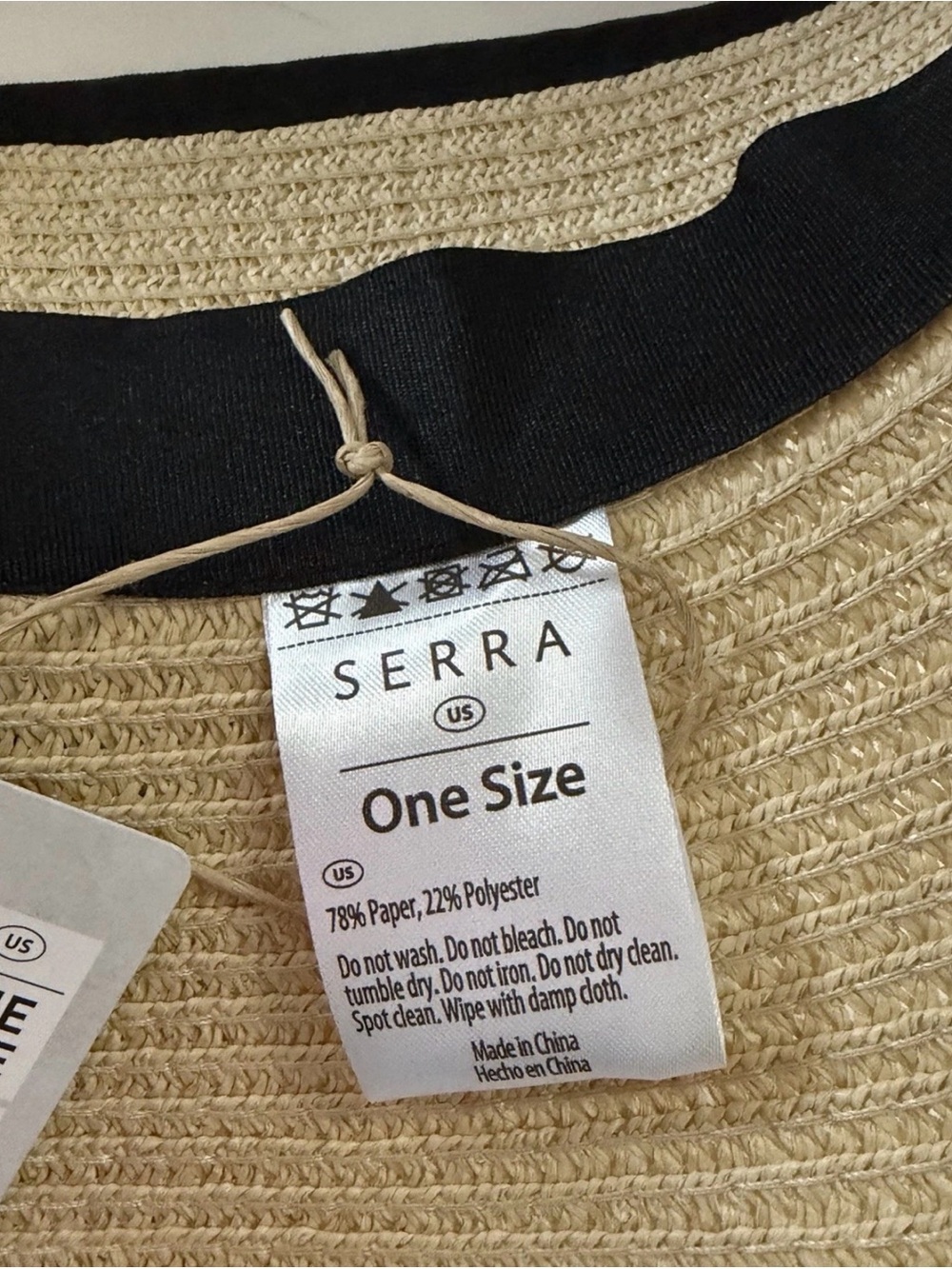 Serra Wide Brim Visor Beach Hat Beige Black Bow Women's Paper Polyester One Size - Picture 9 of 9